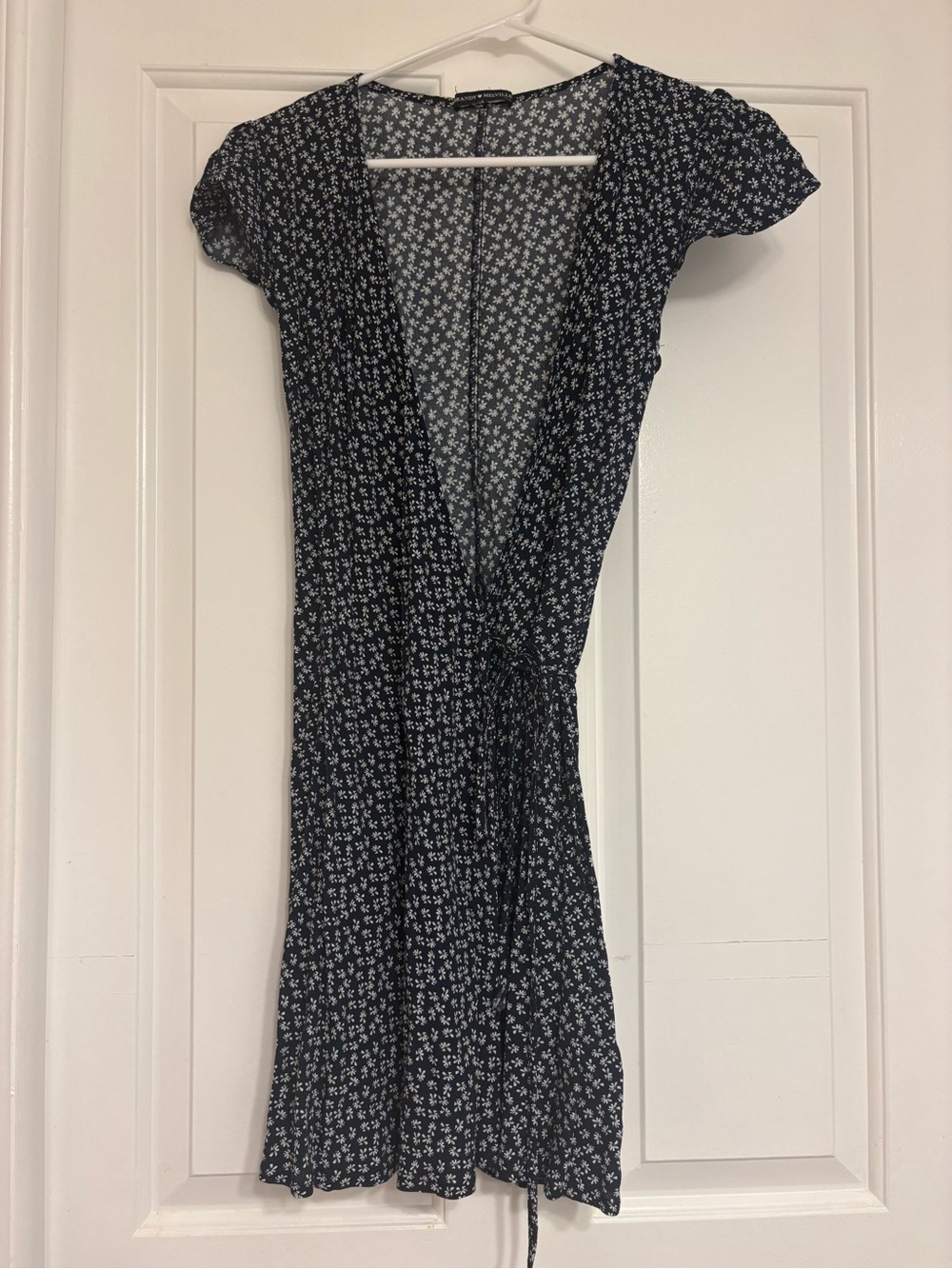 Brandy Melville Navy and White Floral Wrap Midi Dress